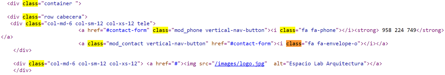 Ejemplo de class dentro del html